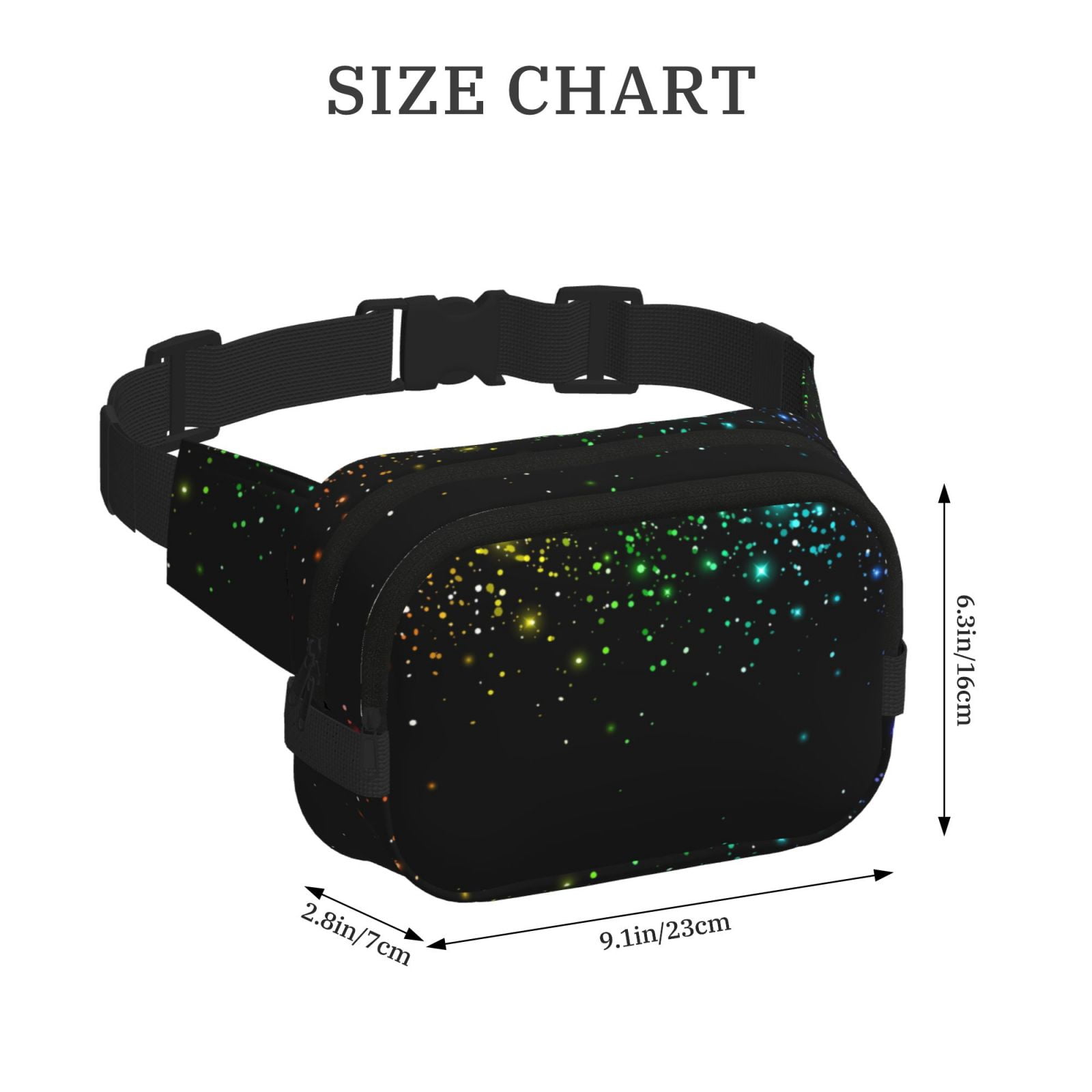 Picia Night Rainbow Sparkles Print Square Double-Layer Waist Bag Mini Adjustable Waist Belt Bag Exercise Running Travel Hiking