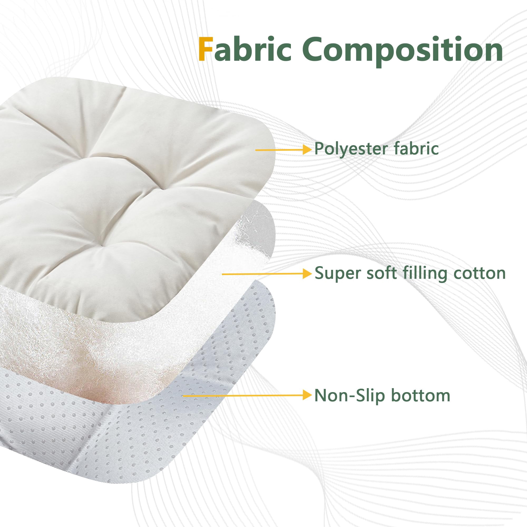 Chair Cushions for Dining Chairs Set of 2, 16.5" x 16.5" Tufted Memory Foam Seat Cushions, 3.5" Thick Olefin Fabric Kitchen Chair Pads with Ties & Non-Slip Backing, Beige