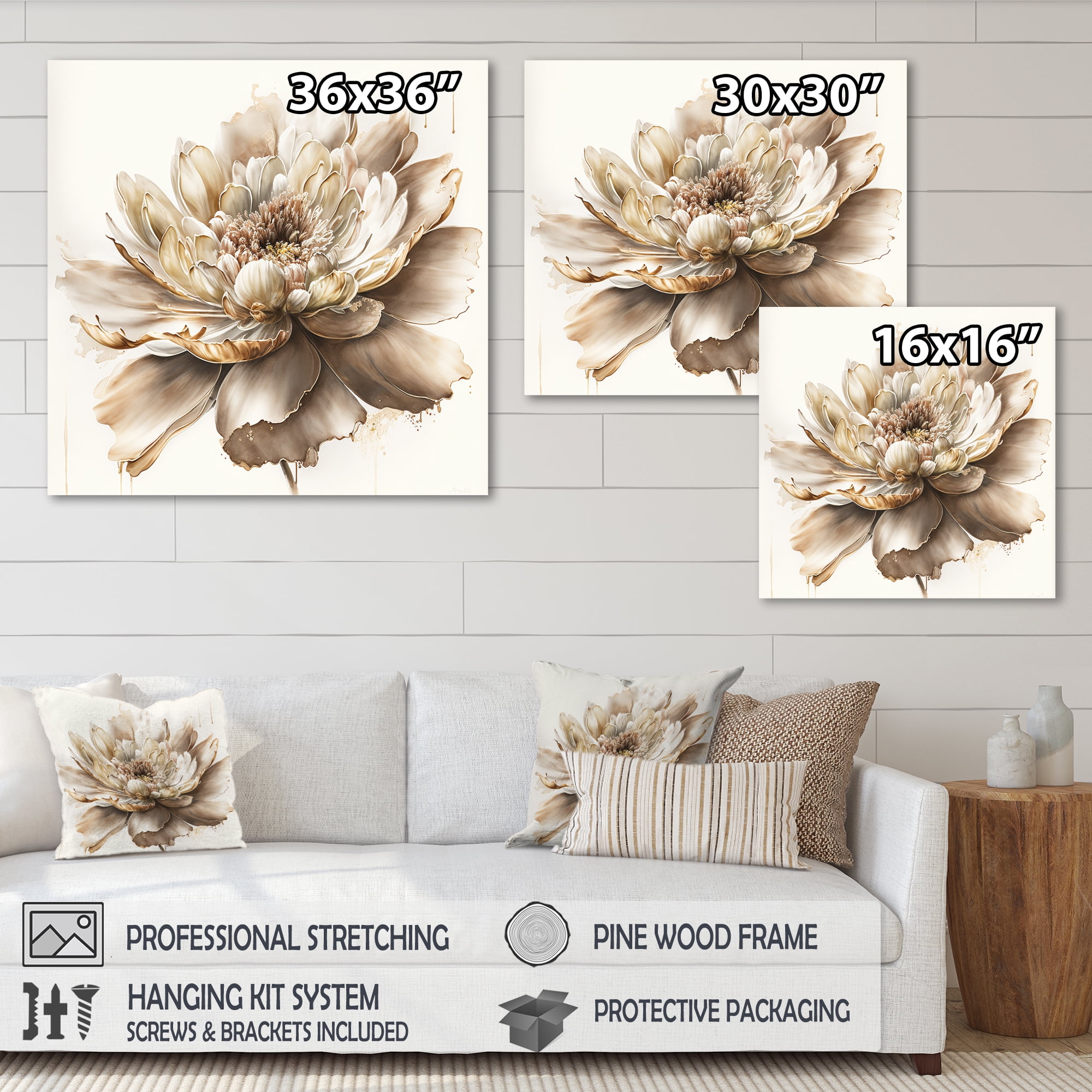 Designart Single Beige Flower I Canvas Wall Art