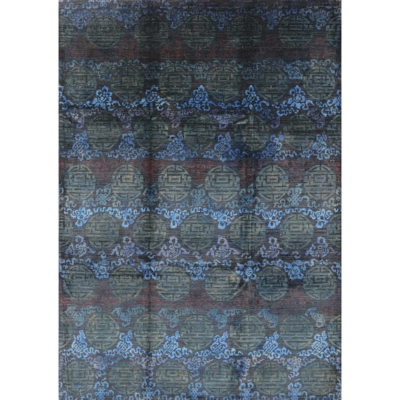 Ahgly Company Indoor Rectangle Mid-Century Modern SteelBlue Oriental Area Rugs, 3' x 5'