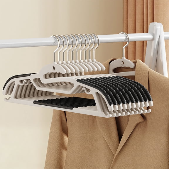 10 Pack Non-Slip Plastic Hangers with Shoulder Guards | Space Saving Slim Design for Wet or Dry Clothes | Includes Small Hooks for Ties & Suspenders