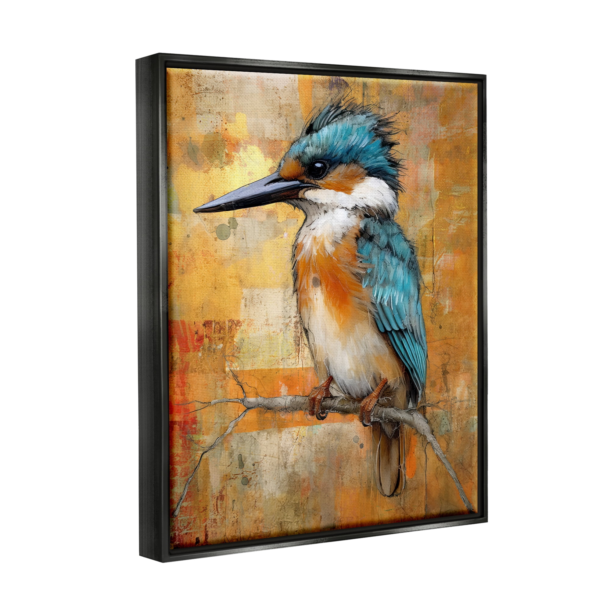 Stupell Industries Blue Jay Modern Painting Animals & Insects Painting Black Floater Framed Canvas Art Print Wall Art, 17 x 21