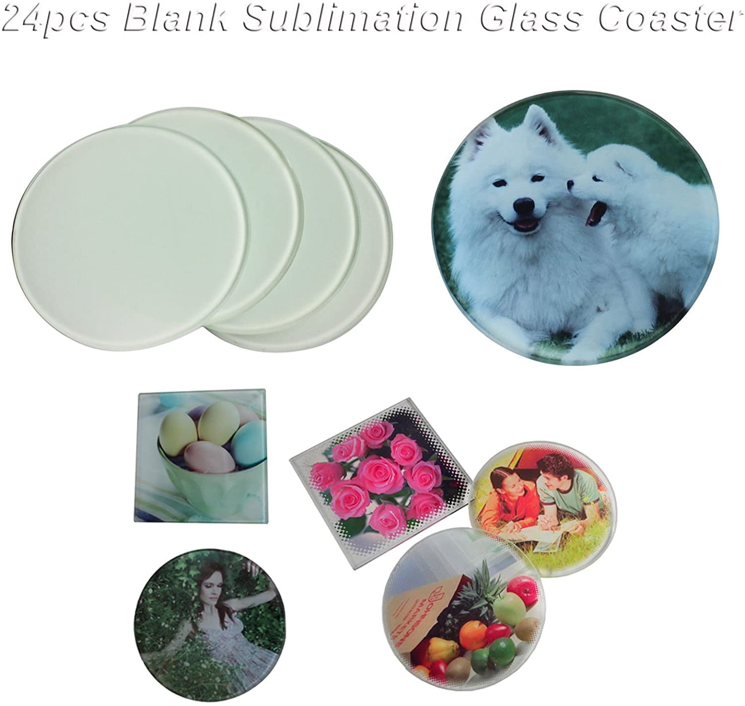 INTBUYING 24pcs Round Sublimation Glass Coaster Coffee Cup Mat Heating