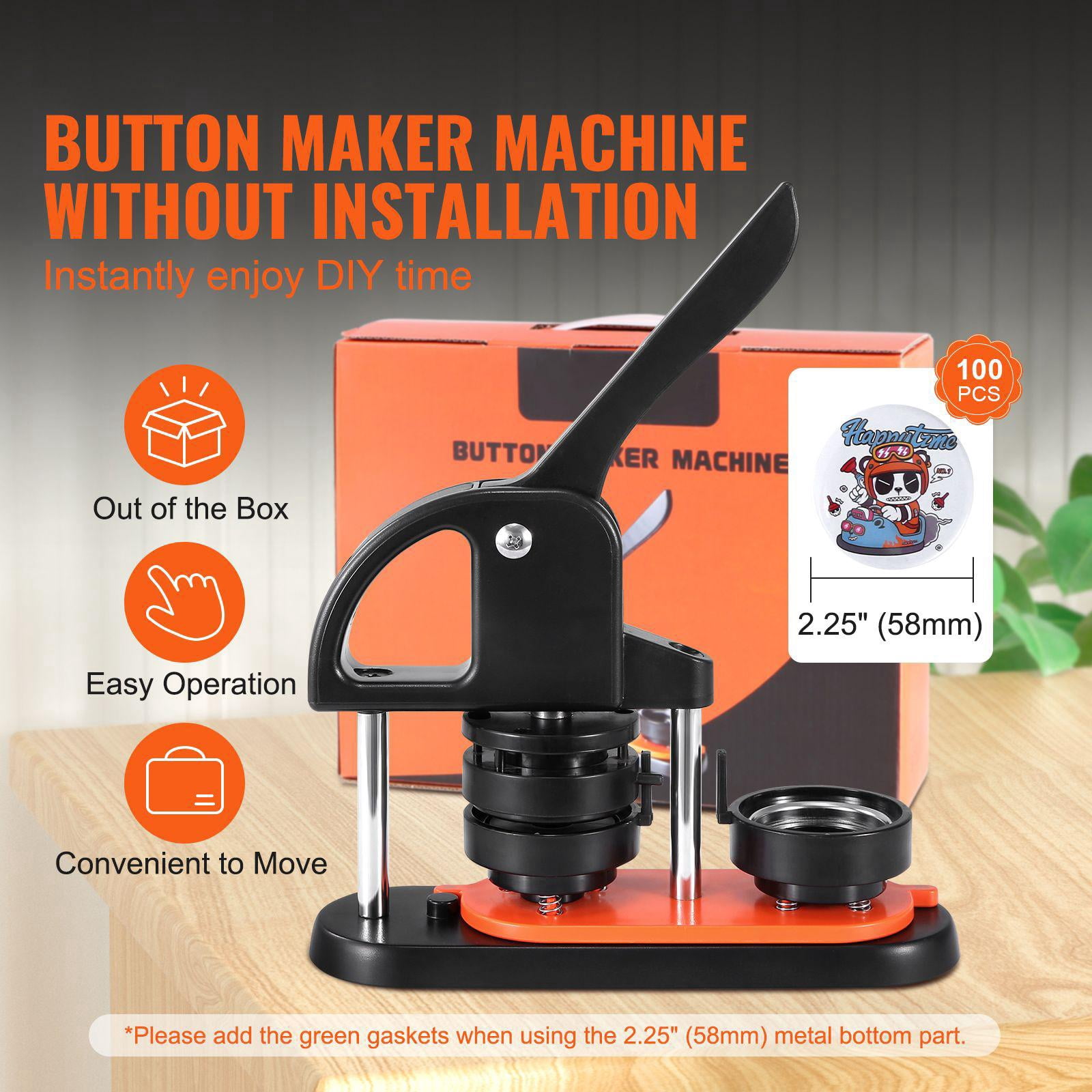 2.28 Inch 58mm Button Maker Machine with 100 Button Fittings Ergonomic Curved Handle Stamping Kit Free Panda Magic Book DIY Gift for Kids Christmas
