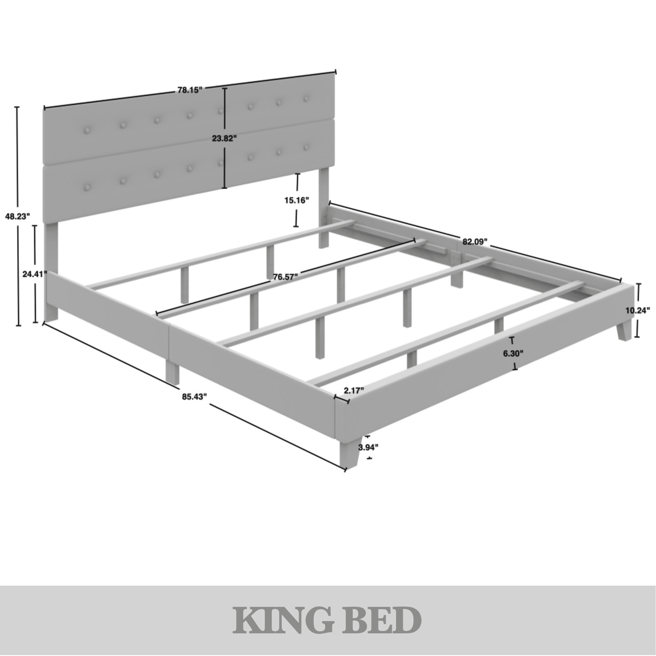 Castle Place Elegant Button Tufted Linen Upholstered King Bed, Light Grey