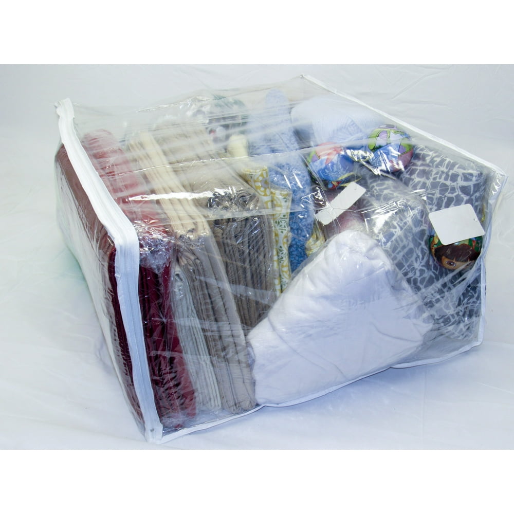 Jumbo Heavy Duty Vinyl Zippered Storage Bags (Clear) for Blankets, Comforters, Bedding Sets and