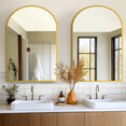 thumbnail image 5 of JIOABL 30"x 40" Arched Shatterproof Bathroom Mirror, Tempered Glass, 2 Sided Anti-Rust for Vanity Wall Decor, Gold, 5 of 8