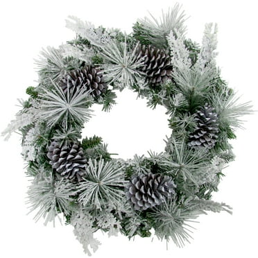 Fraser Farm Hill 24" Mixed Pine/Pinecone Snowy Wreath