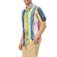 thumbnail image 4 of MODA NOVA Big & Tall Men's Striped Short Sleeves Button Down Hawaiian Shirt Blue Yellow Red M, 4 of 5