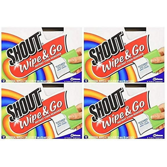 Shout Wipes - Portable Stain Treater Towelettes - (4- Pack,48 Wipes Count)