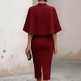 thumbnail image 4 of Womens Crew Neck Cape Sleeve Solid Color Slim Package Hip Dress Nightclub Dress Wine XL(XL), 4 of 5
