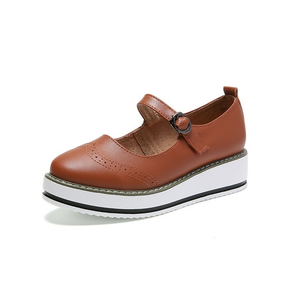 Bellella Women Mary Jane Comfort Casual Shoes Ankle Strap Flats Lightweight Loafers Work Leather Shoe Brown 8.5