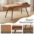 thumbnail image 3 of Dayalane 35.5" Mid-Century Modern PU Upholstered Bench, Tufted Ottoman Accent Bench with Solid Wood Trim, Bronze Metal Legs for Entryway, End of Bed, Brown, 3 of 12