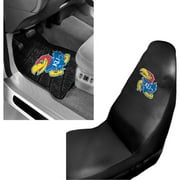 NCAA Kansas 2 pc Front Floor Mats and Kansas Car Seat Cover Value Bundle