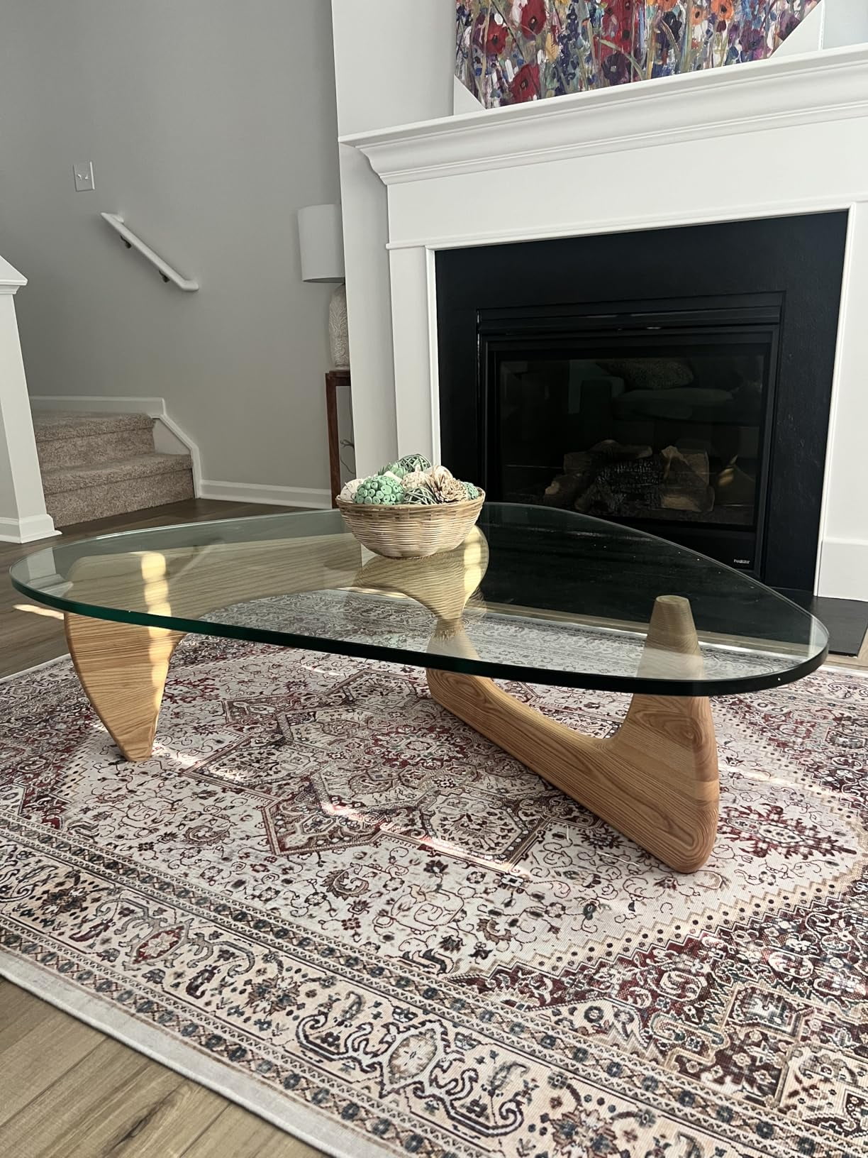Coffee Tables For Living Room - Triangle Glass Coffee TableWithWoodenBaseMid.Century Modern Abstract End Table For Study RoomOfficeHoteBalcony( Medium 32.3*22.4*15.7)