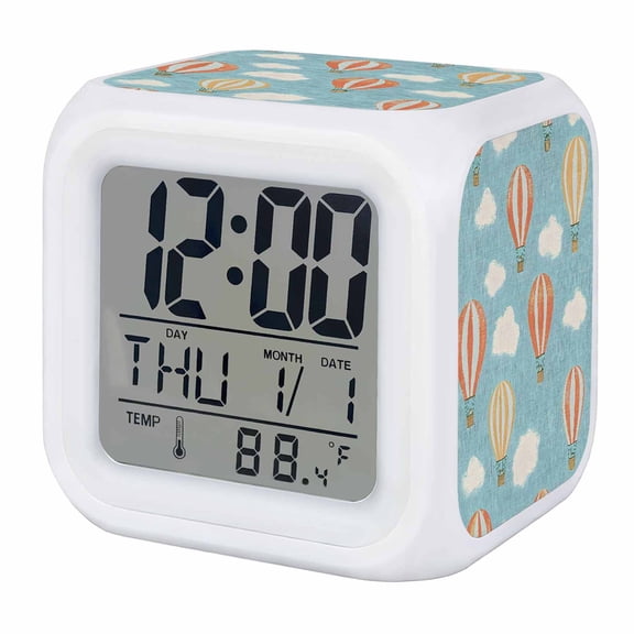 Hot Air Balloon Digital Alarm Clock for Bedrooms, Smart LED Alarm Clock with 7 Color Changing Night Light, Vintage Sky Clouds Rustic Pastoral Silent Wake Up Clocks for Sleep Study Cooking 3.2"x3.2"