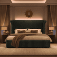 thumbnail image 2 of Hiphuta Queen Size Corduroy Upholstered Bed Frame with Tall Headboard, LED Platform Bed Frame with 55" Wingback Headboard, No Box Spring Needed, Dark Green, 2 of 10
