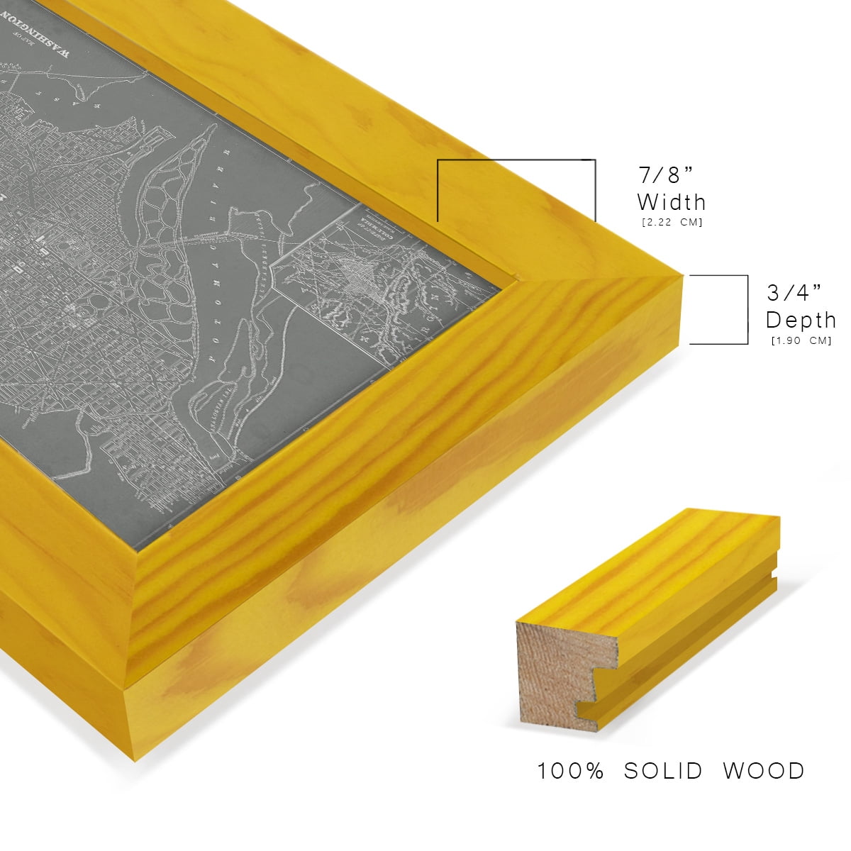 City Map of Washington D.C. -Framed Print w/glass-Sunflower Yellow
