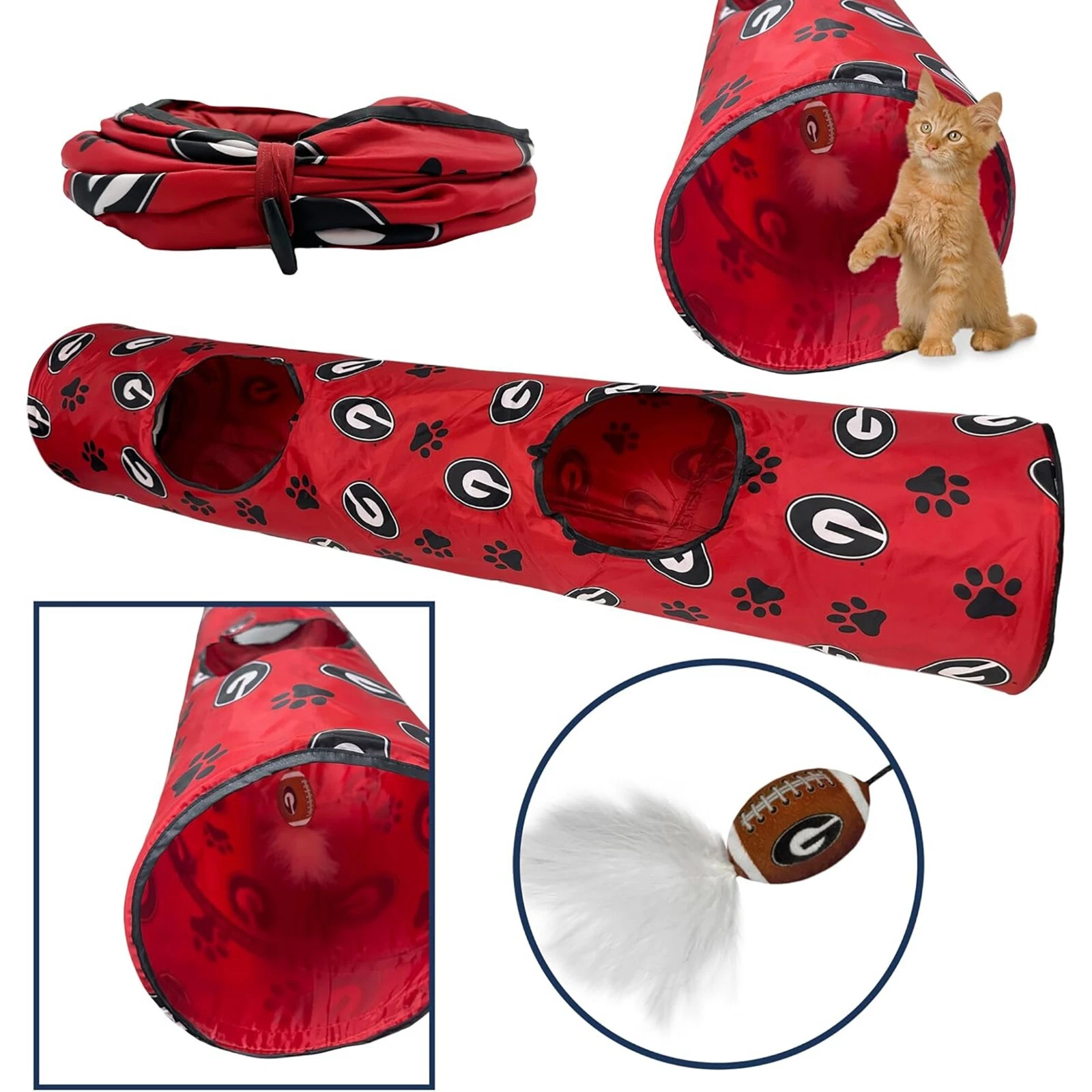 Pets First NCAA Cat Tunnel Tube Toy with Plush Football Catnip & Feather