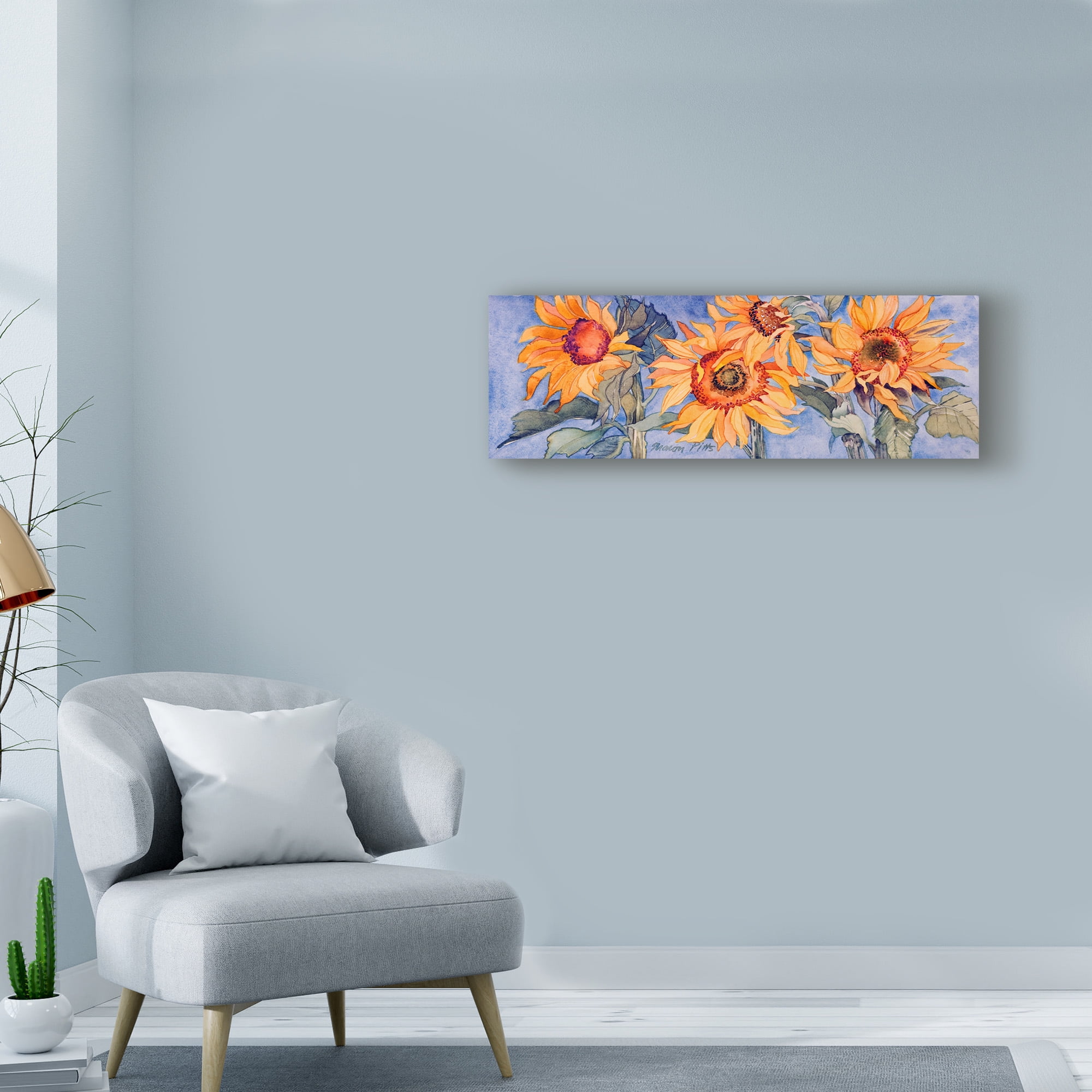 Trademark Fine Art 'Sunflowers Over Blue' Canvas Art by Sharon Pitts