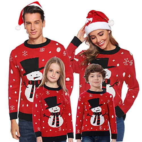 Matching Family Snowman Sweater Kids Girls Holiday Xmas Pullover Red Walmart