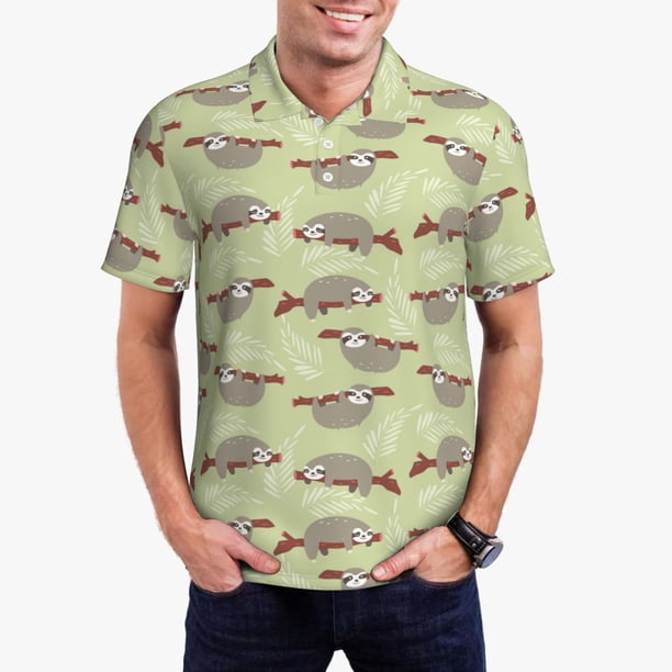 Balery Twig Sloth Camisa Polo de Hombre con Estampado, de Manga Corta y Tejido Medio, Camisa Tipo Golf Polo-Small