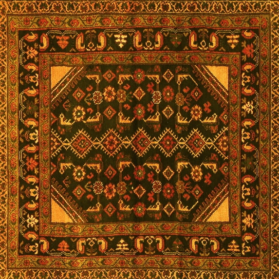 Ahgly Company Machine Washable Indoor Square Persian Yellow Traditional Area Rugs, 8' Square