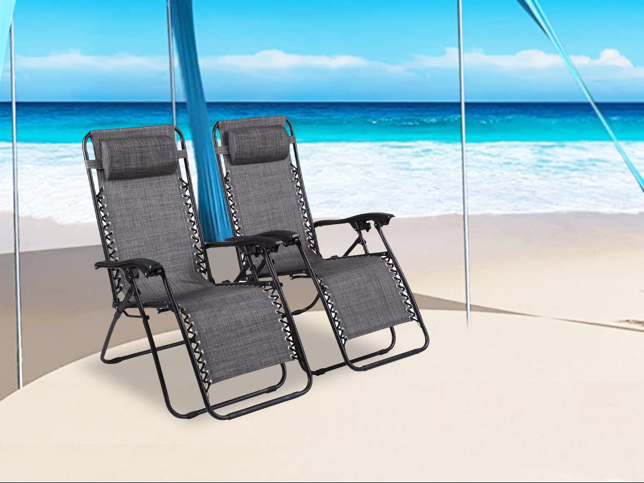 2PC Naomi Home Zero Gravity Lounge Patio Recliner Outdoor Yard Beach Chair Navy 