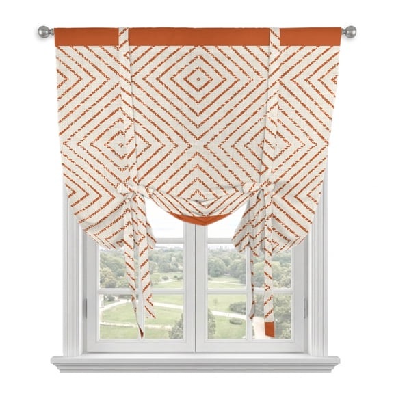 Red Lattice Geometric Tie Up Curtains for Windows, Adjustable Balloon Window Shades, Aesthetics Luxury Abstract Art Kitchen Window Treatments Adjustable Roll Up Curtain for Basement/Nursery 52"x45"