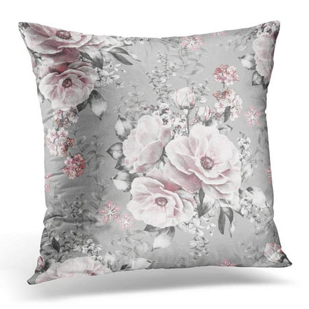Pink Patterned - ARHOME Beige Retro with Pink Flowers and Leaves on Gray Watercolor Floral Pattern Rose in Pastel Color for Black Pillow Case Pillow Cover 20x20 inch