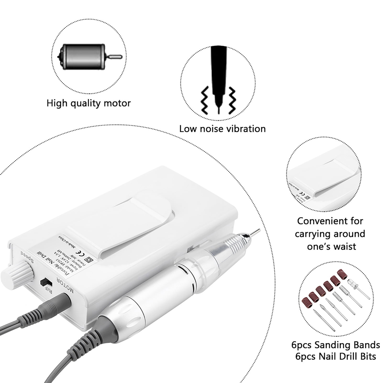 Portable Rechargeable Electric Nail Drill Machine 30000 RPM Cordless Manicure Pedicure