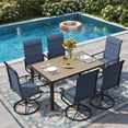 thumbnail image 7 of ELPOSUN 7 Piece Outdoor Patio Dining Set Swivel High Back Padded Textilene Chairs and Rectangle Brown Table Furniture Set,Navy, 7 of 7