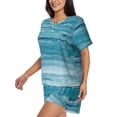 thumbnail image 2 of Fuzoiu Teal Turquoise Fluid Stripes Print Women's Short-Sleeved Pajama Set,Lounge Sleepwear Set,Womens Pajama Sets 2 Piece,Button-Up Top and Shorts with Pockets-Large, 2 of 7