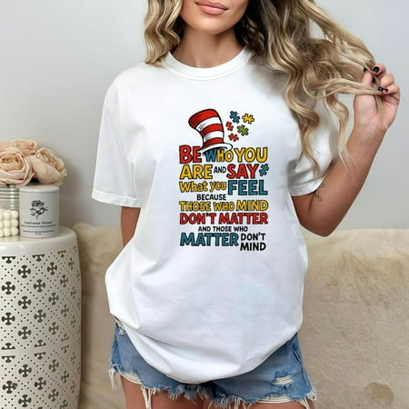 Letter Design Graphic Tees Vintage Style Tops Soft Regular Fit Short Sleeve Round Neck White S-5XL