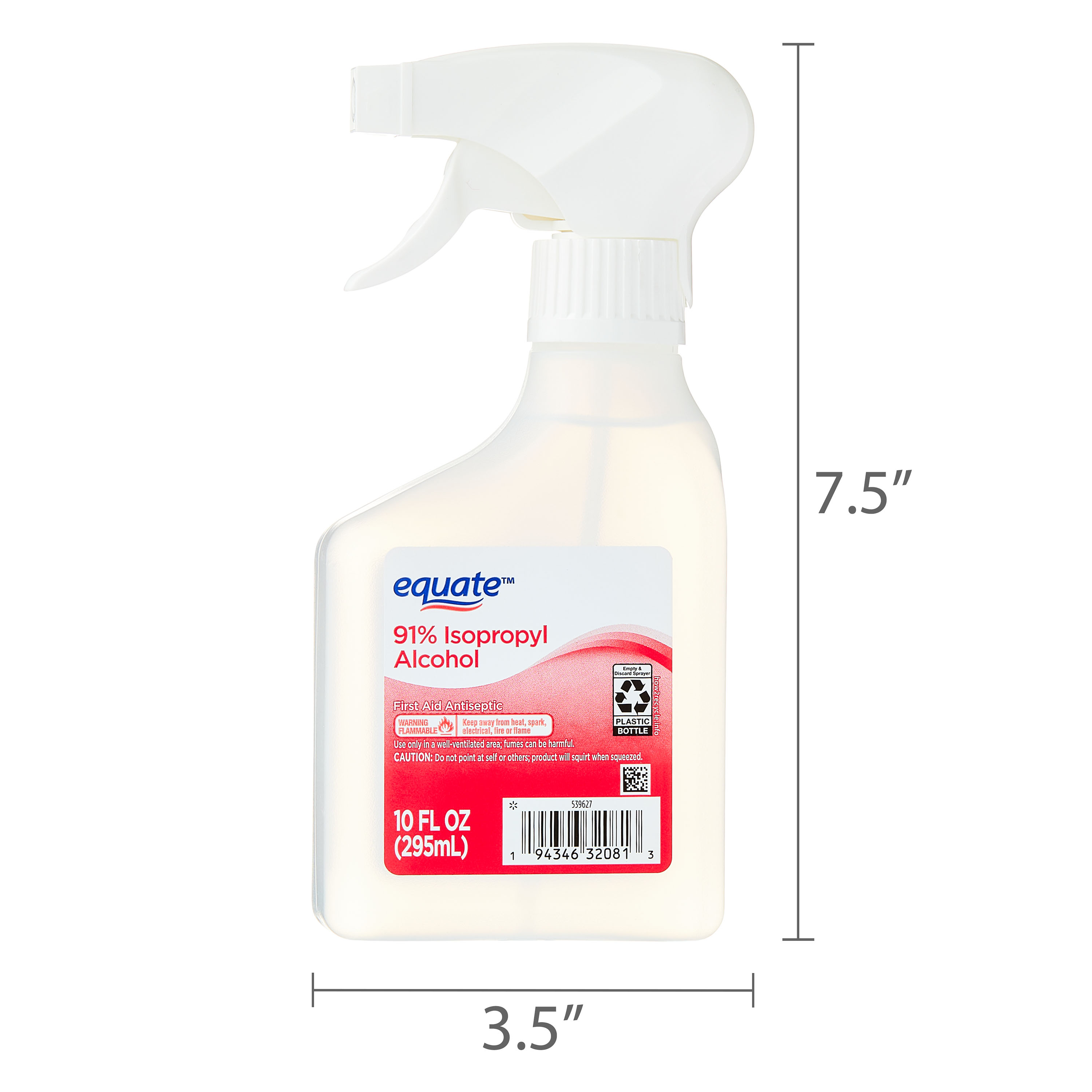 Equate Alcohol Isopropílico al 91% Antiséptico de Primeros Auxilios, Solución Tópica en Spray, 10 fl oz 7