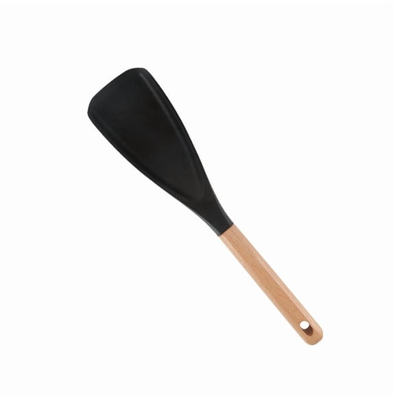 Multifunction Spatula Cooking Spoon, Silicone Cooking Spoon, Wood Handle Spatula, 3 in 1 Nonstick Kitchen Spoons for Home Kitchen, Black Spatulas for Chef Stirring Scooping Serving (1PC)