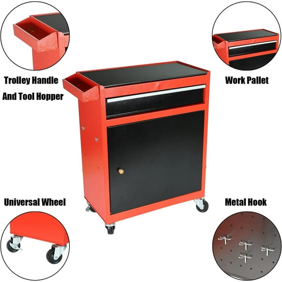 2 In 1 Iron Rolling Chest Cabinet Storage Tool box Cart 5 Drawers& Rubber Wheel