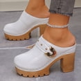 thumbnail image 3 of Dakaela Mules à Talons Épais pour Femmes, Bout Rond Fermé, Sandales à Plateforme à Enfiler, Sabots Confortables Décontractés pour Robe, Chaussures 3,74 Po Blanc 9, 3 of 8