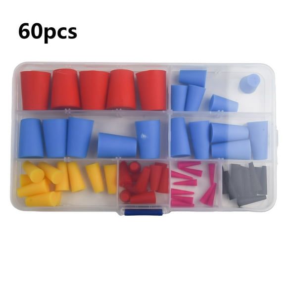 60 Pcs High Temp Silicone Rubber Tapered Plug Kit,Silicone Plugs Assortment Kit