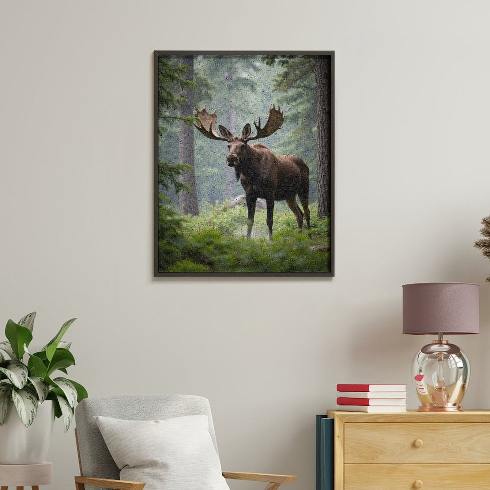 Paint By Numbers Kit for Adults Beginner - DIY Moose In Forest With Majestic Antlers Canvas Painting Kits for Adults, Frameless Paint By Number for Adults for Home Wall Decor 16x20 Inch
