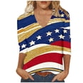 thumbnail image 6 of July 4th Outfits Women 3/4 Sleeve V Neck Patriotic T-Shirts Stars Striped Print Festive Casual Tunic Tops (3XL, Multicolor), 6 of 7