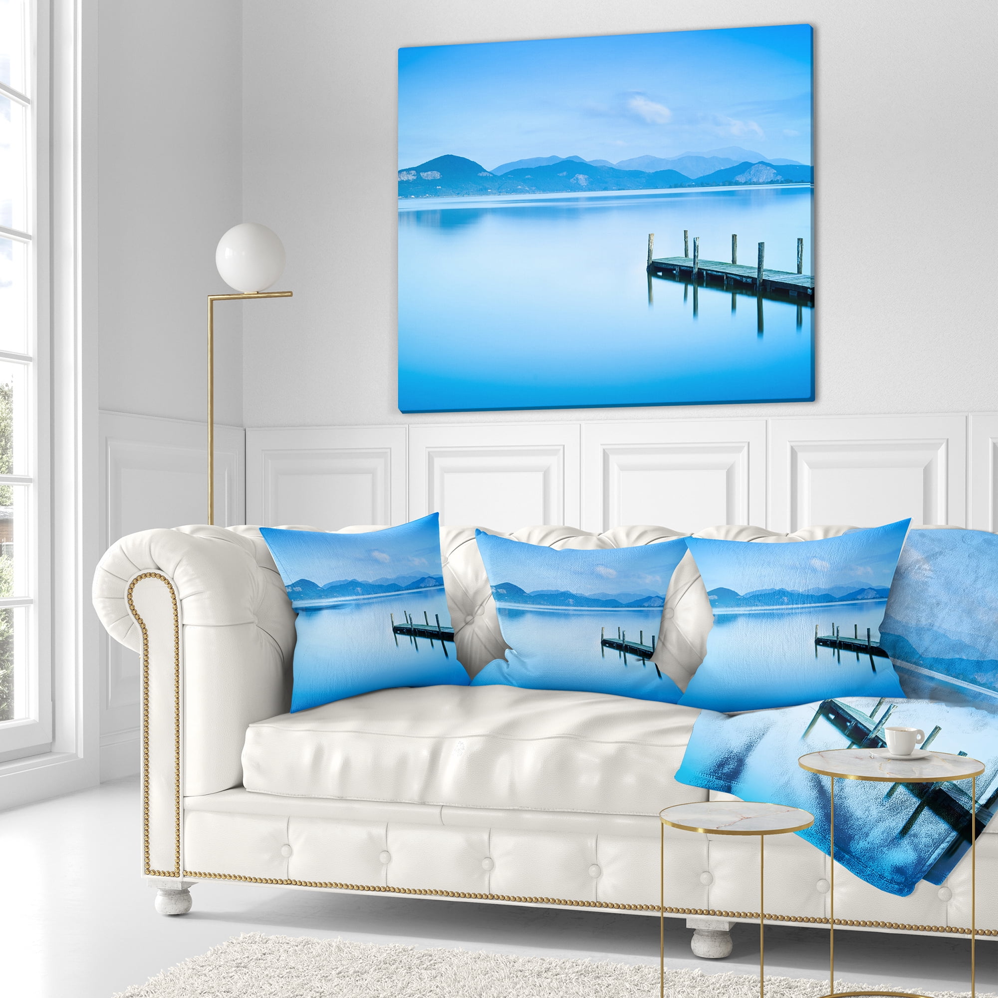 Designart Beautiful Pier in Sea - Seascape Throw Pillow - 18x18