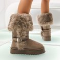 thumbnail image 4 of Rokment Women's Fuzzy Platform Mid Calf Snow Boots Fashion Casual Suede Buckles Calf Furry Winter Warm Chunky Dress Tall Boots in Cold Weather, 4 of 8