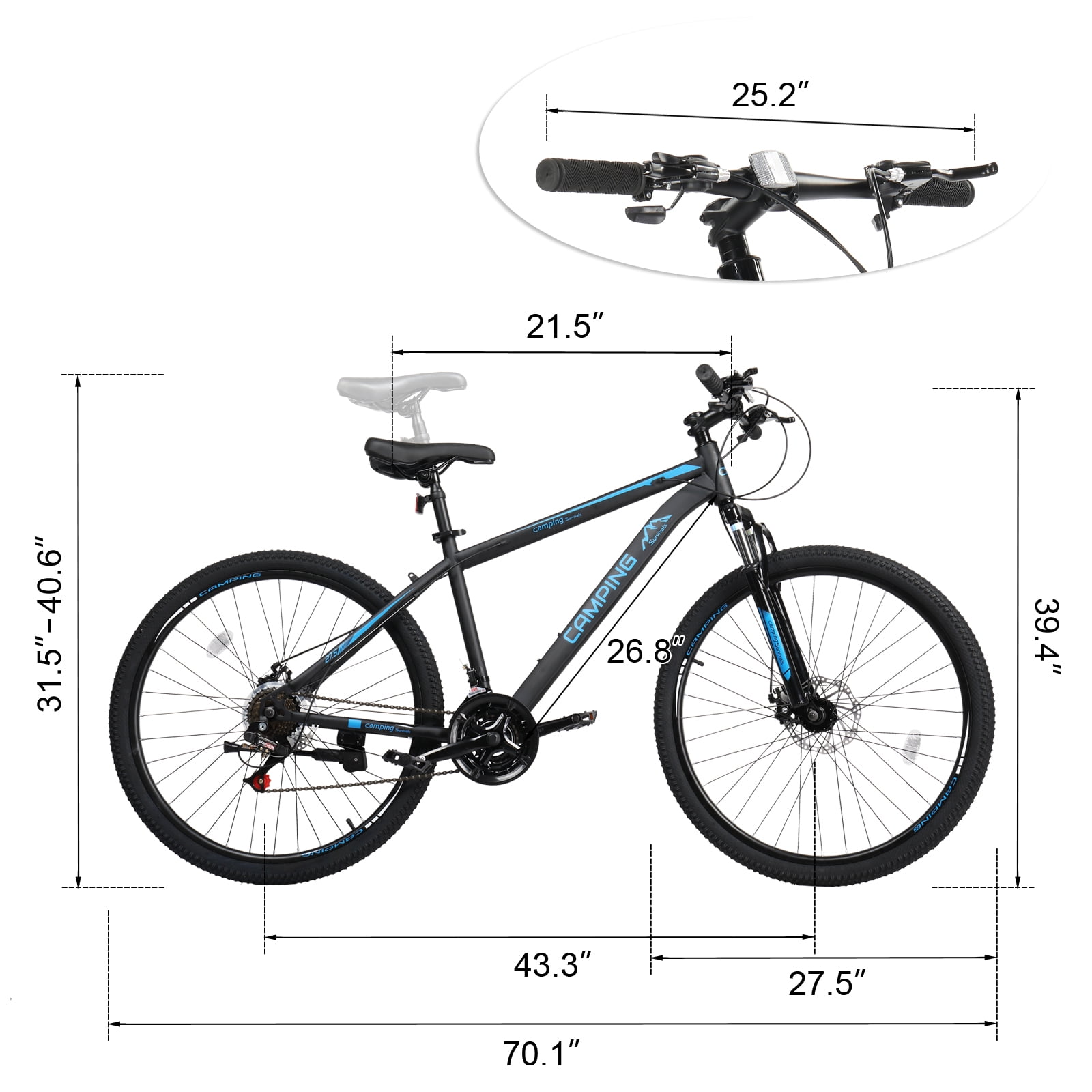 UBesGoo 27.5in Mountain Bike 21 Speed for Adult with Disc Brakes & Suspension, Black, Blue
