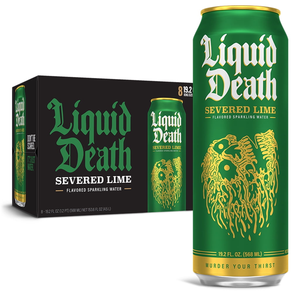 Liquid Death Sparkling Water, Severed Lime, 19.2 oz King Size Cans (8