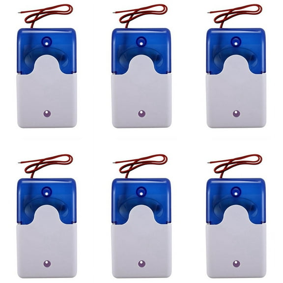 6X Mini Wired Strobe Warning Siren Dc 12V Sound Alarm Flashing Light Sound Siren Horn 115Db Blue