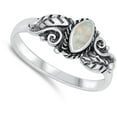 thumbnail image 4 of CHOOSE YOUR COLOR White Simulated Opal Victorian Nature Leaf Ring .925 Sterling Silver Band CZ Female Size 7, 4 of 4