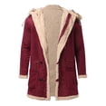 thumbnail image 4 of Fgnfyis Mens Winter Jacket Plus Size Hooded Winter Button Coat Lapel Long Sleeve Padded Thicken Suede Mens Winter Coats Red L, 4 of 8