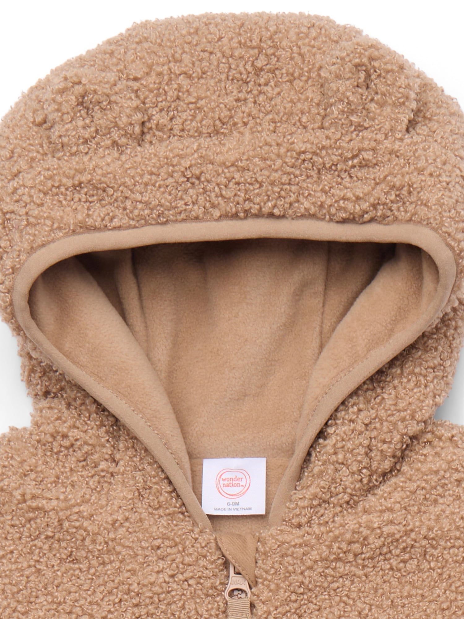 Wonder Nation Baby Teddy Fleece Pram with Hood, Sizes 0M-9M