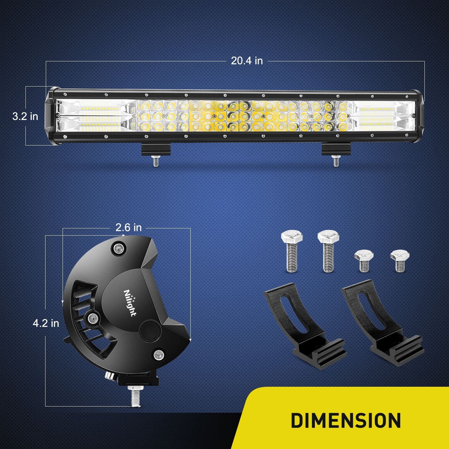 Nilight - 18004C-A LED Light Bar 20Inch 288w Triple Row Flood Spot Combo 28800LM Led Bar Driving Lights Boat Lights Led Road Lights for Trucks, 2 Years